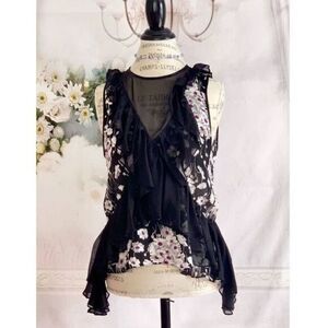 CINQ À SEPT Simone Ruffled Sleeveless Silk Top Blouse MEDIUM